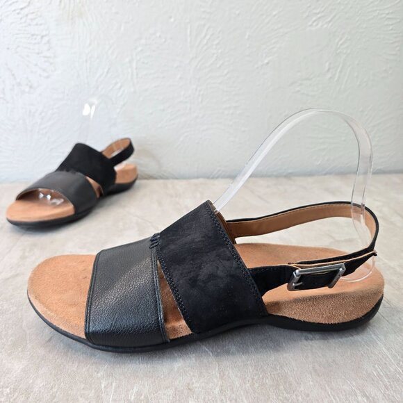 Vionic Comfort Sandals Leather Black Slingback Open Toe Walking Minimalist 7.5 - Picture 1 of 12